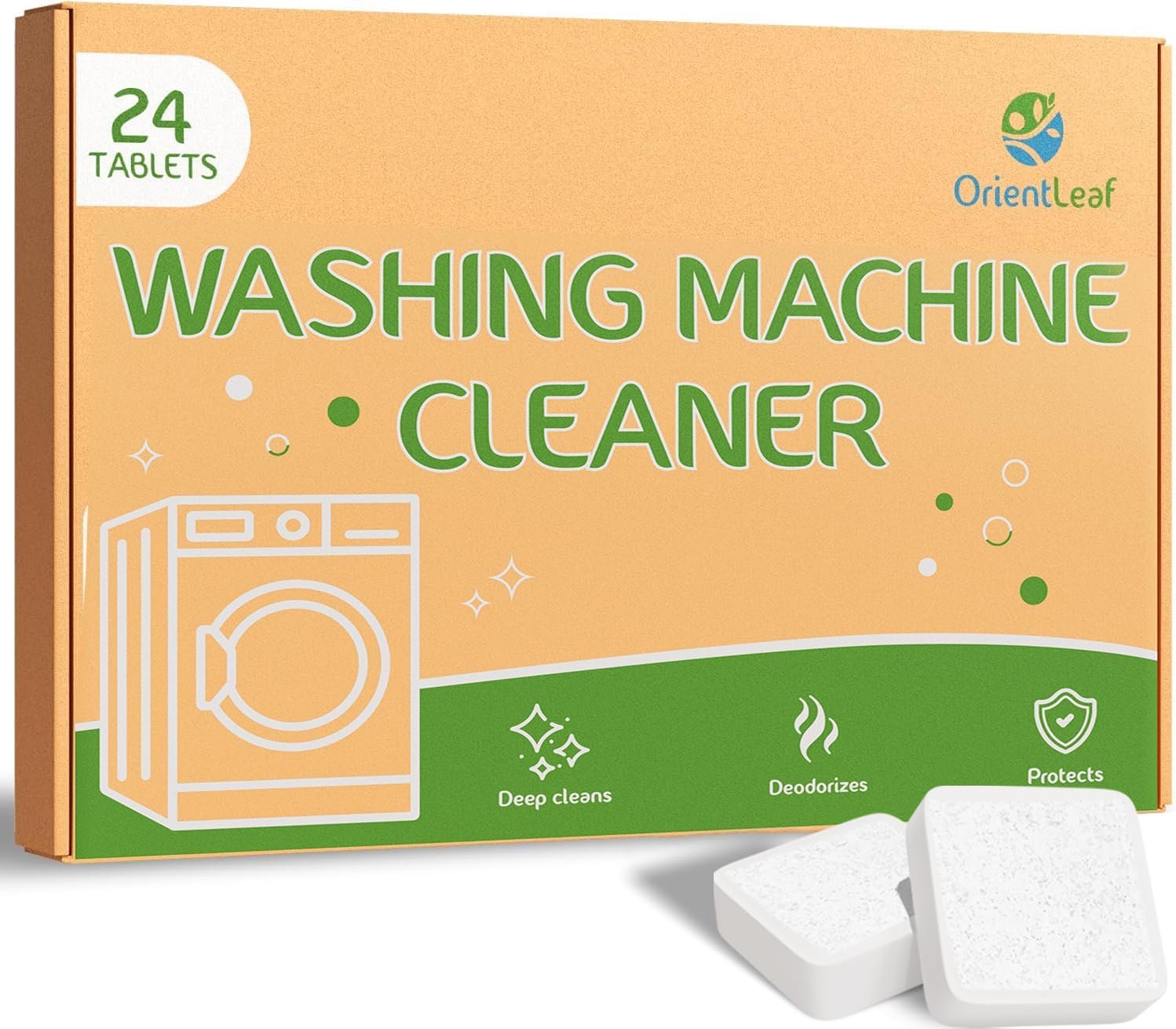 ORIENTLEAF Washing Machine Cleaner Tablets 24 Pack, Washer Machine Cleaner Tablets For HE Front Loader & Top Load Washer
