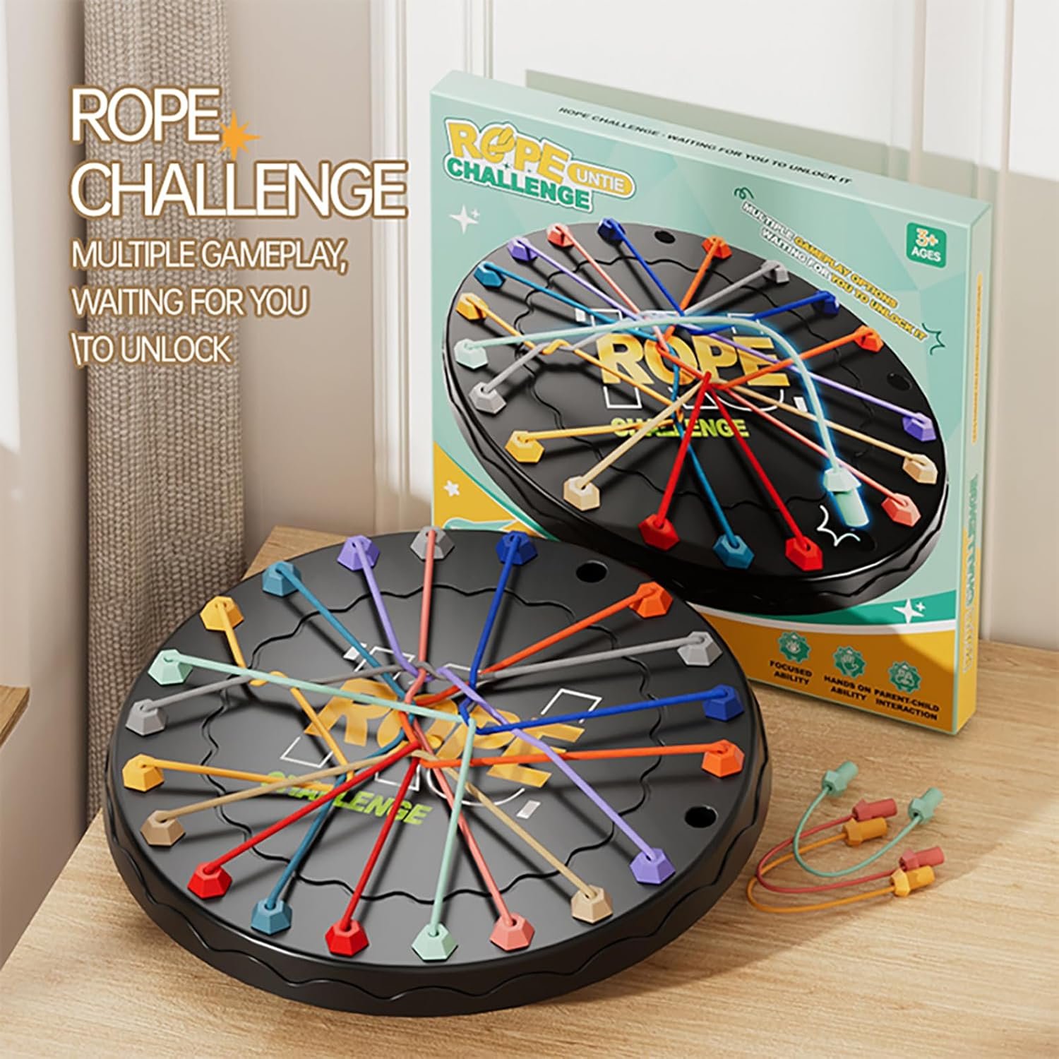 lartoys Rope Untangling Puzzle Game, Educational Strategy Board Game for Kids & Adults, Family Travel Party Games with Multi-Level Challenges, Gifts for All Ages - Image 2