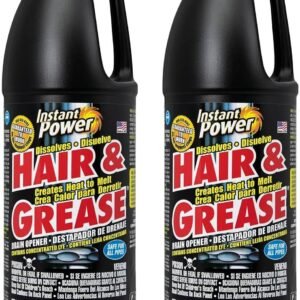 Instant Power Hair and Grease Drain Cleaner – Shower Drain & Sink Cleaner, Liquid Clog Remover, Made in USA, Sink Deodorizer – 1 Liter (Pack of 2)
