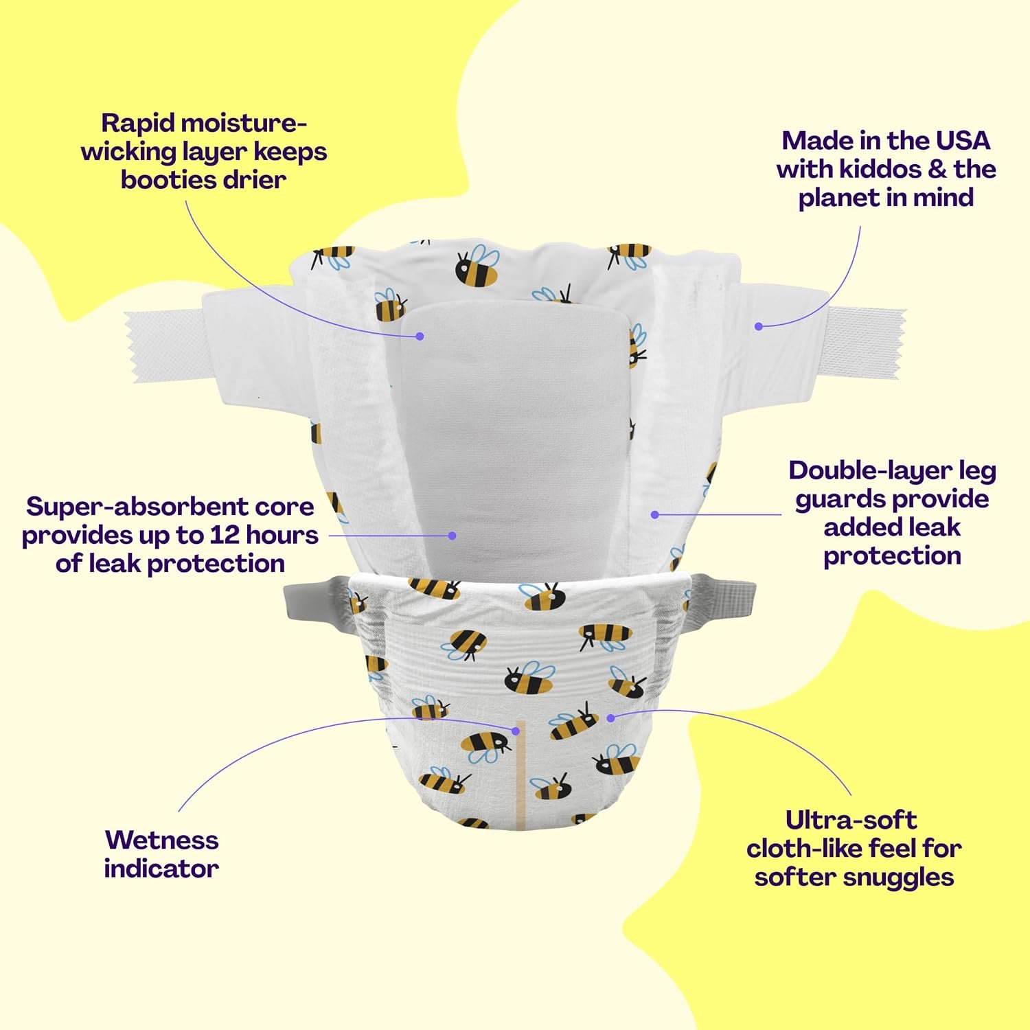 Hello Bello Diapers, Size 1 (8-12 lbs) Wild Cats, 32 Count of Premium Disposable Baby Diapers, Hypoallergenic with Soft, Cloth-Like Feel - Image 6