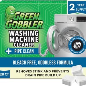 Green Gobbler Premium Washing Machine Cleaner & Deodorizer Tablets with Pipe, Drain & Hose Clean Technology | Front & Top Load Washers | 28 Count