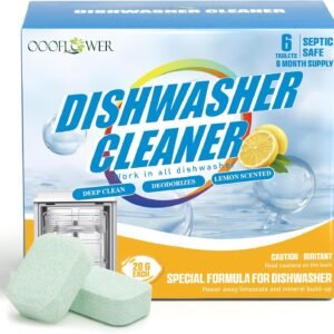 6-Pack Dishwasher Detergent and Deodorizer Tablets, Deep Clean Formula, Dishwasher Safe, Removes Scale, Odors, and Hard Water Residue (Lemon Scent)