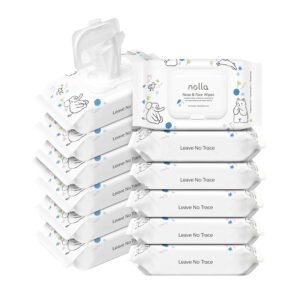Nolla Nose and Face Wipes for Babies & Kids with Saline, Vitamin E, & Aloe | Unscented | Compostable, 360 Count (12 Packs of 30)