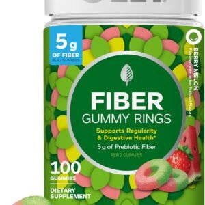 OLLY Fiber Gummy Rings, 5g FOS Prebiotic Fiber, Digestive Health Supplement,* Strawberry Watermelon Flavored, 50 Day Supply – 100 Count