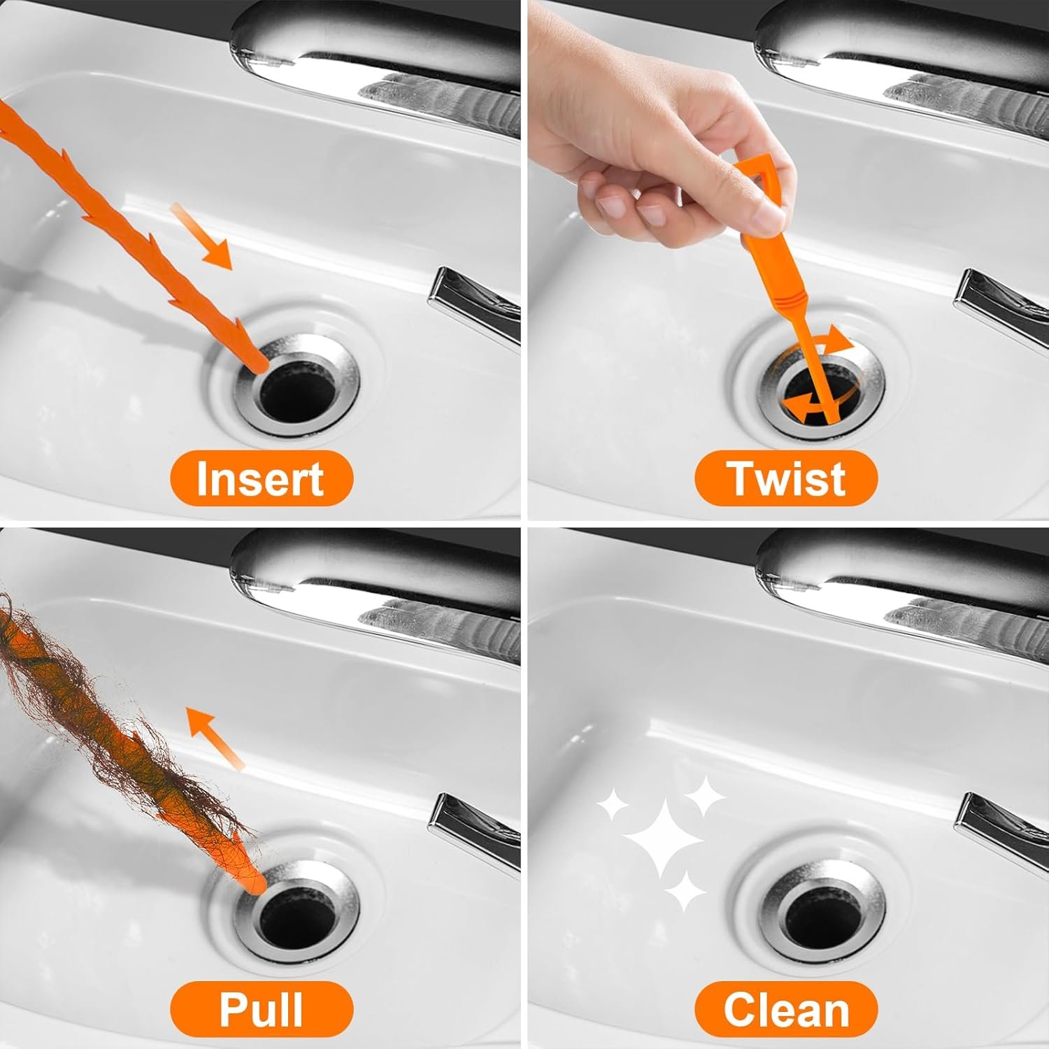 Drain Clog Remover, 25inch Drain Snake Hair Remover(3pcs), Hair Catcher Drain Auger Cleaner Tool Set For Toilet, Kitchen Sink, Bathroom Tub, Sewer - Image 5