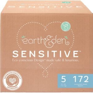 Earth & Eden Sensitive Baby Diapers, Size 5 (172 Count) – Eco-Conscious & Hypoallergenic Diapers – No Harsh Chemicals – Comfortable and Gentle on Skin – Dermatologically Approved
