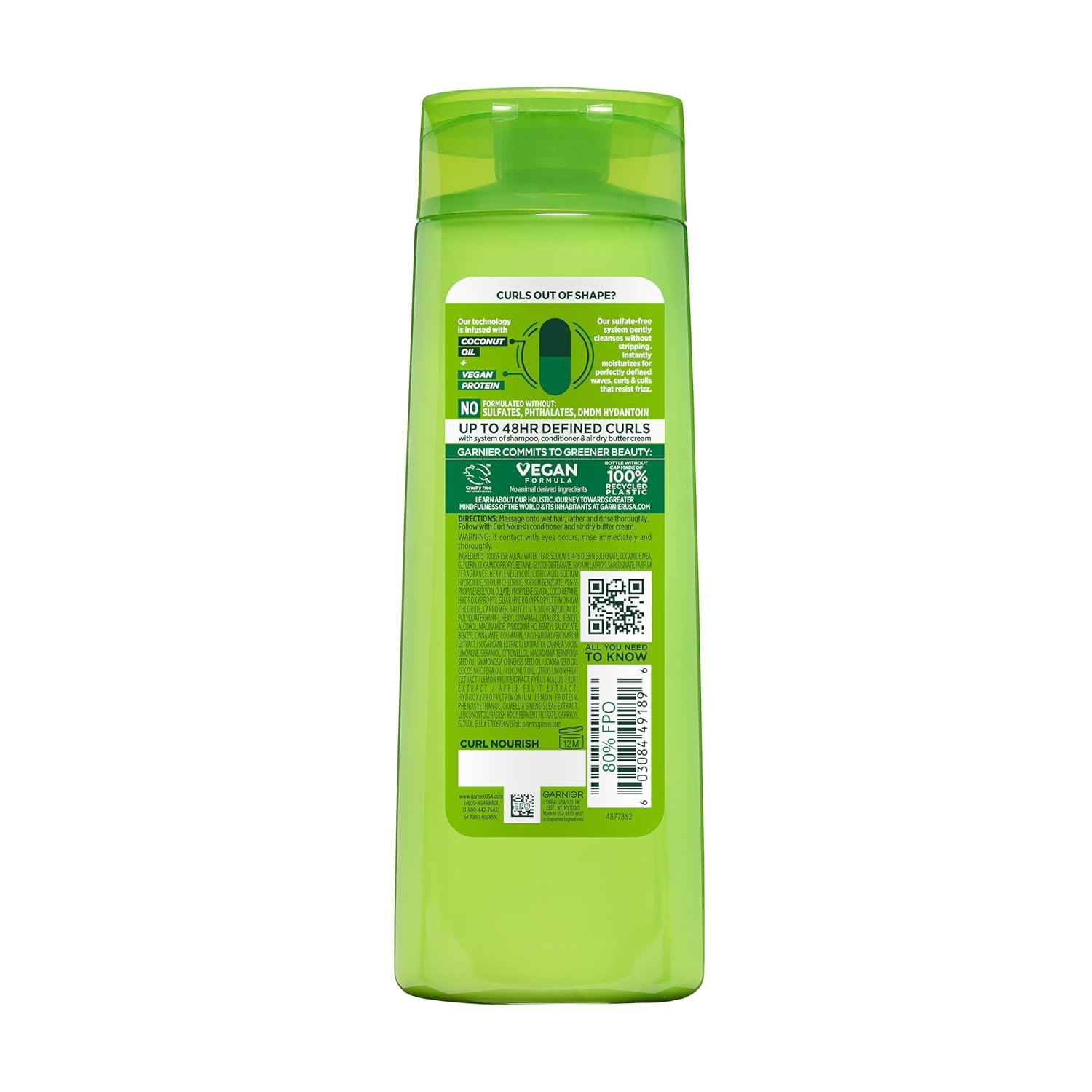 Garnier Fructis Curl Nourish Moisturizing Shampoo for Curly Hair, Plant Protein and Coconut Oil Formula, Up to 48HR of Curl Definition, Sulfate Free & Vegan, 12.5 Fl Oz (Packaging May Vary) - Image 10