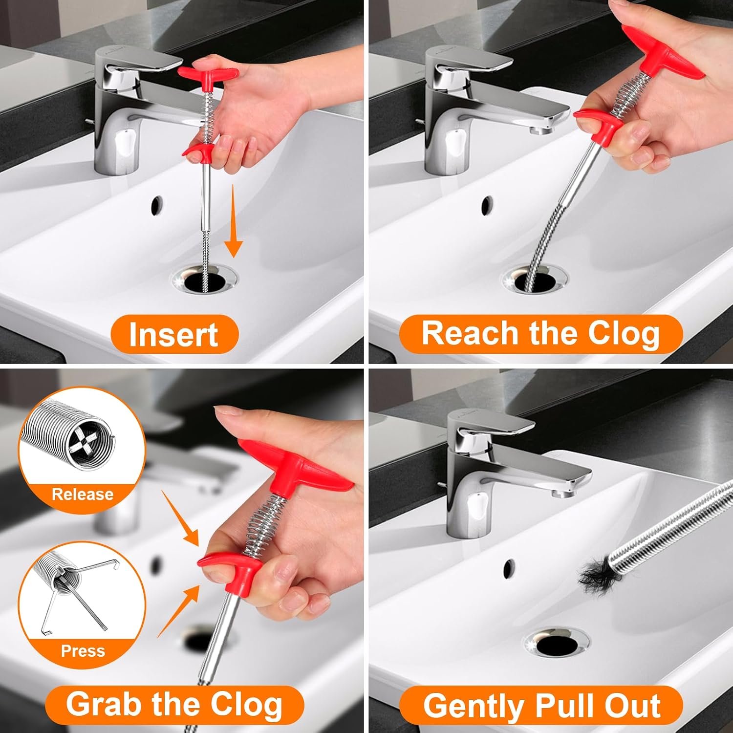 Drain Clog Remover, 25inch Drain Snake Hair Remover(3pcs), Hair Catcher Drain Auger Cleaner Tool Set For Toilet, Kitchen Sink, Bathroom Tub, Sewer - Image 4