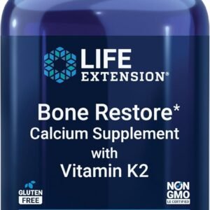 Life Extension Bone Restore with Vitamin K2 – Bone Health Supplement for Strong Bones – 3 Types of Absorbable Calcium, Vitamins D3 and K2, Minerals – Gluten-Free, Non-GMO – 120 Capsules