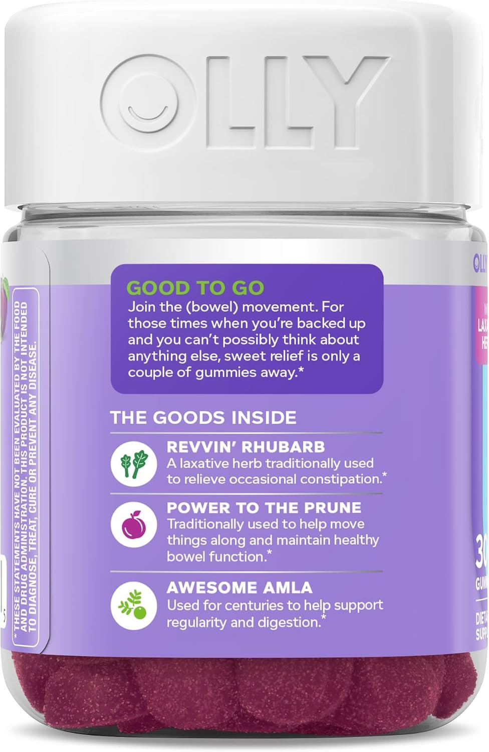 OLLY Keep it Movin' Gummy Supplement, Occasional Constipation Support,* Rhubarb, Prune, Amla Extracts - Plum Berry Flavored, 15 Day Supply - 30 Count - Image 10