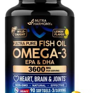 Omega 3 Fish Oil 3600 mg – Omega 3 Supplement | EPA & DHA – Heavy Metals Tested – Heart, Brain & Joint Support – Purified Fish Oil for Men & Women – Lab Tested – Lemon Flavored – 90 Softgels