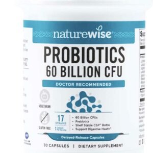 NatureWise Probiotics 60 Billion CFU – 17 Strains + Organic Prebiotics – Immune, Digestive & Gut Health Support for Women & Men – Vegetarian, Gluten-Free, Non-GMO – 30 Capsules[1-Month Supply]