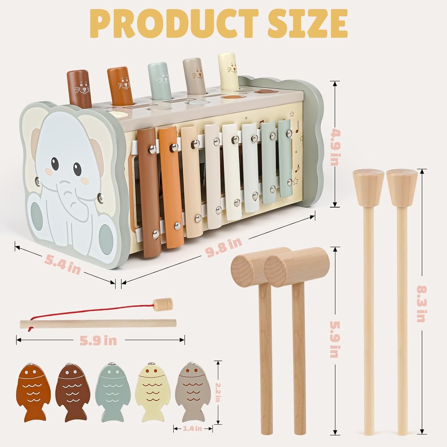 Joyreal Wooden Montessori Toys for 1 Year Old - Hammering Pounding Toy with Xylophone & Fishing Game - Educational Toddler Activities for 1 2 3 Year Old Christmas Birthday Gifts - Image 7