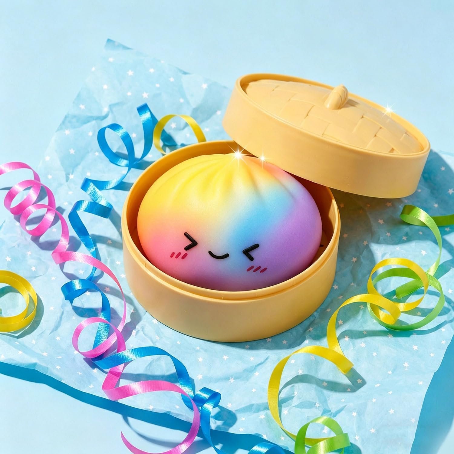 2pcs Rainbow Dumpling Toy with Steamer Box, Surprise Colorful Squeeze Dough Stress Ball Realistic Steamed Bun Fidget Sensory Toy for Adult Gift - Image 7