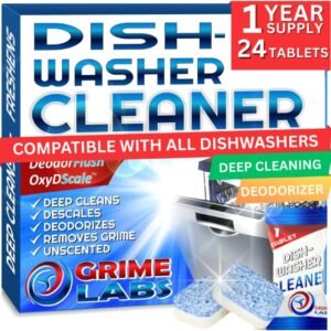 Dishwasher Cleaner Deodorizer Descaler Tablets, 24 pack Heavy Duty Deep Clean and Natural Limescale Remover, Dish Washer Cleaner Machine Pods, 12 Months Supply