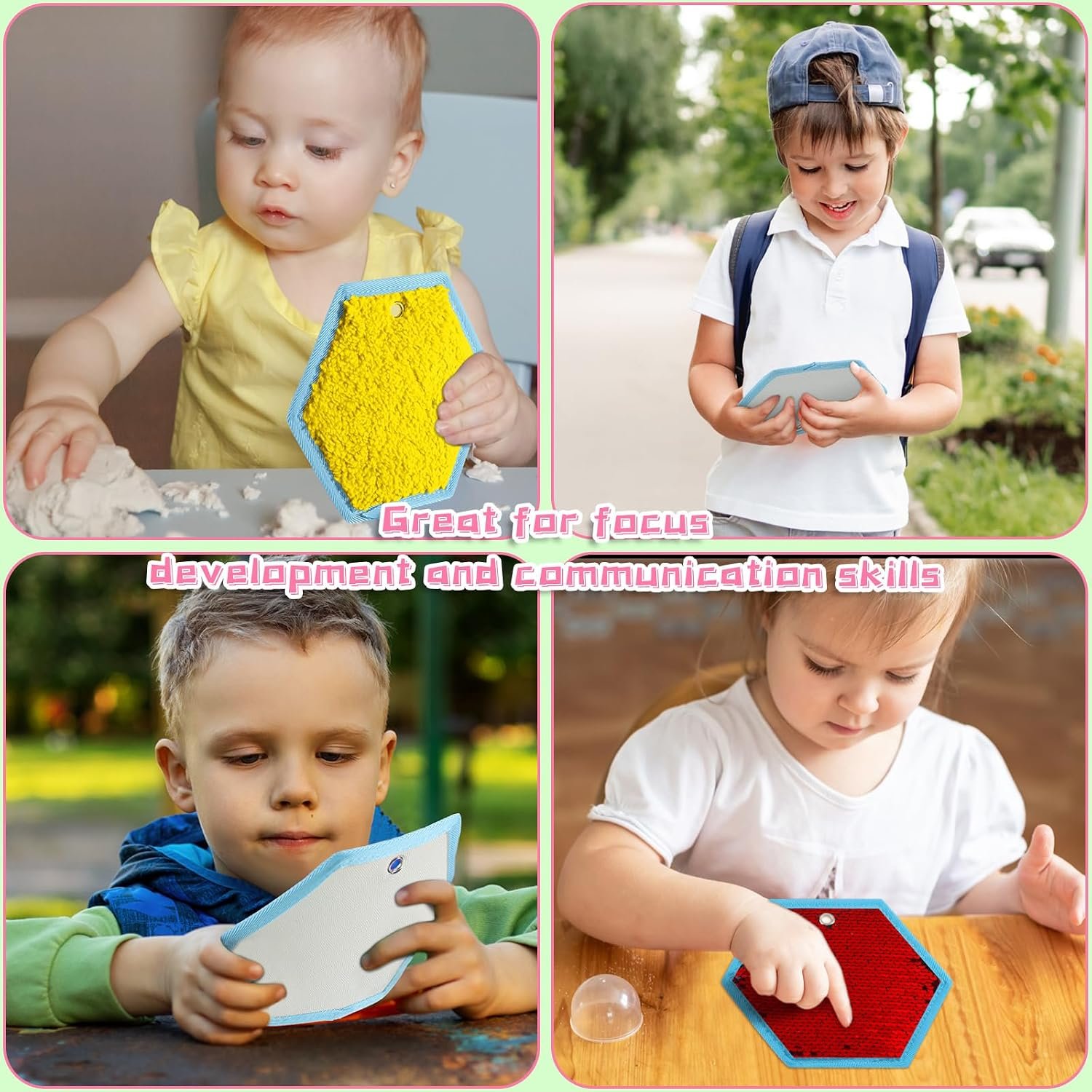 Boao 8 Set Mini Sensory Mats Assorted Textured Play Mats Sensory Floor Tiles Educational Tactile Toys for Activity(7.1 Inch,Hexagon) - Image 6