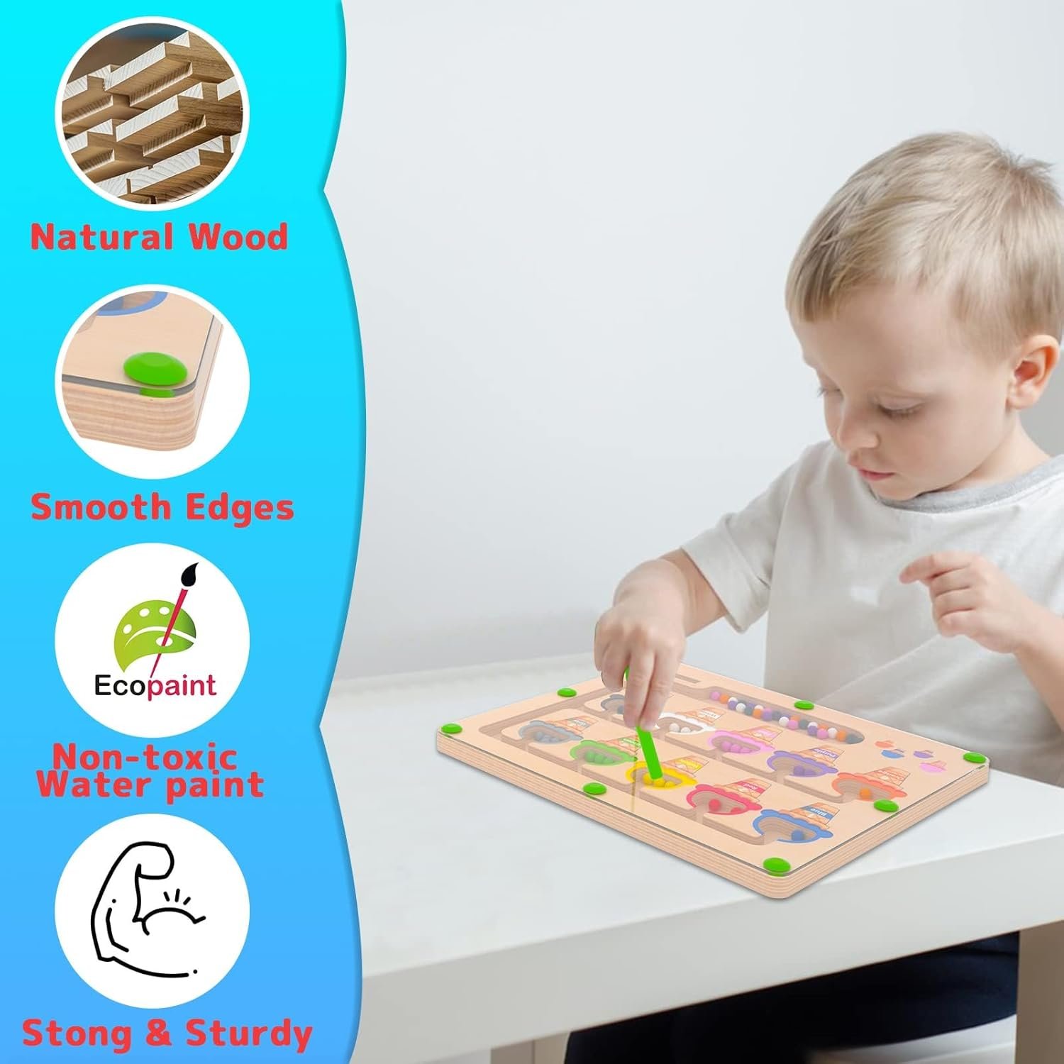 MTYOKILN Magnetic Color & Number Maze - Montessori Wooden Color Matching Learning Counting Puzzle Board - Toddler Fine Motor Skills Toys for Boys Girls 2 3 4 Years Old - Image 5