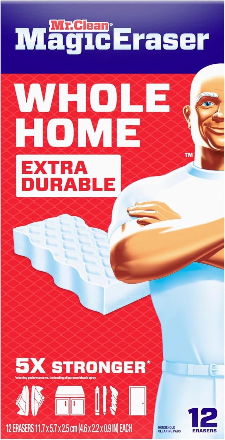 Mr. Clean Magic Eraser Sponge, All Purpose Cleaner, Cleaning Scrubber, Wall, Sneaker, Kitchen, Bathroom, Shower Cleaning Supplies, Melamine Sponge, Cleaning Pads, Whole Home Extra Durable, 12ct - Image 10