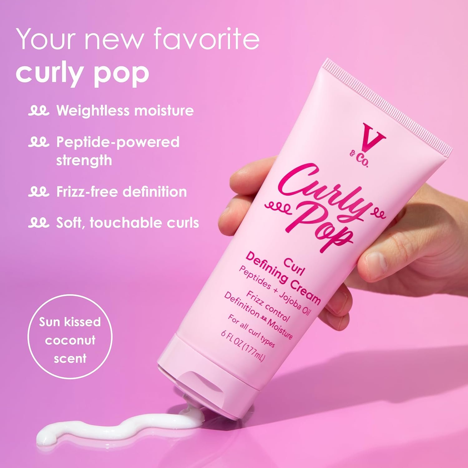 V&Co. Beauty Curly Pop Curl Defining Cream – Curl Cream for Curly Hair, Anti Frizz & Moisturizing Hair Care with Peptides & Jojoba Oil – Defines Curls, Enhances Elasticity & Adds Hydration – 6 oz - Image 3