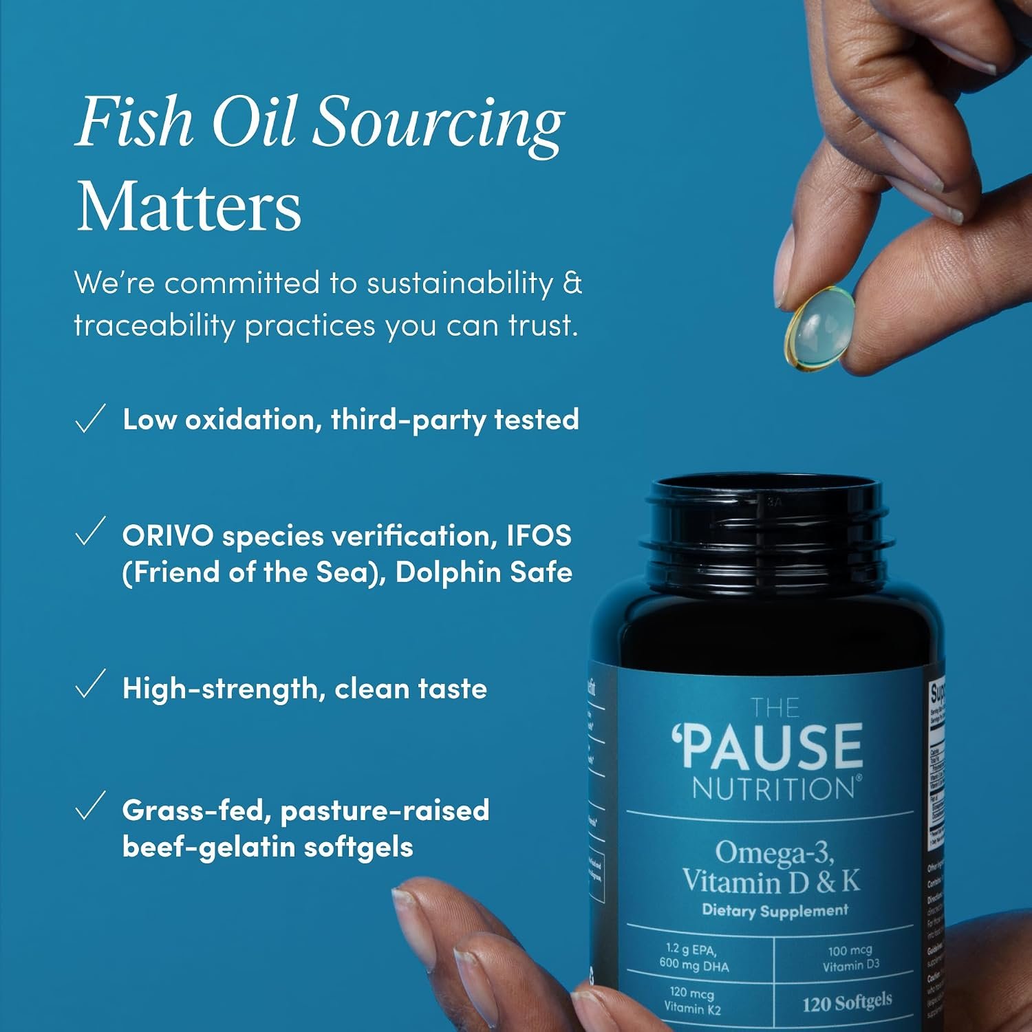 The 'Pause Life Omega 3, Vitamin D & K2, Gluten Free Supplement, Fish Oil and Vitamin Formula, Immune Support, Daily Wellness Routine, Natural Ingredients, Dairy Free, Unflavored, 120 Softgels - Image 3
