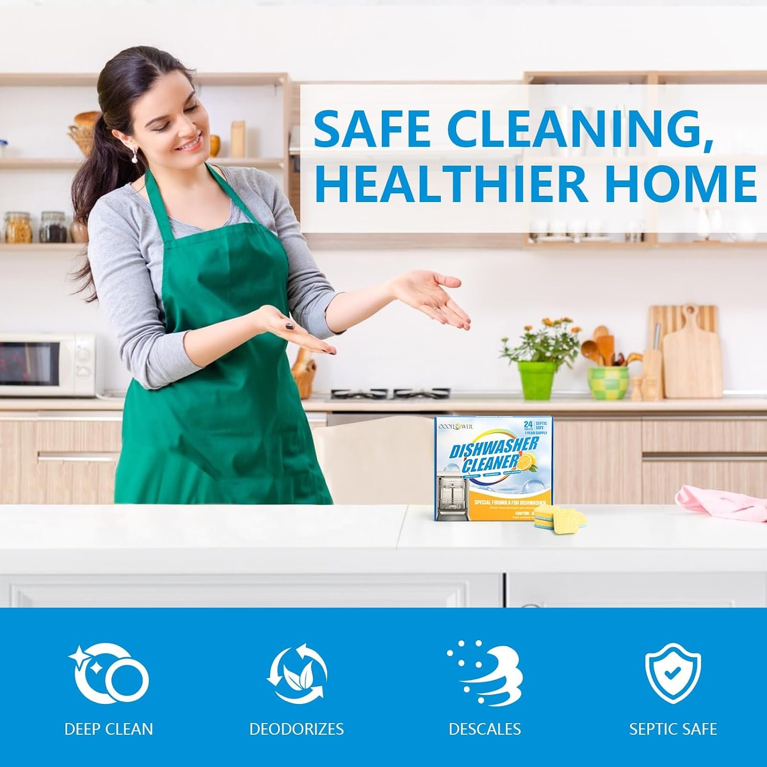24-count Dishwasher Cleaner Tablets, Deep Cleaning and Descaling Formula, Removes Odors, Scale, and Hard Water Residue, Maintains Dishwashers, Septic Tank Safe (Lemon Scent) - Image 6