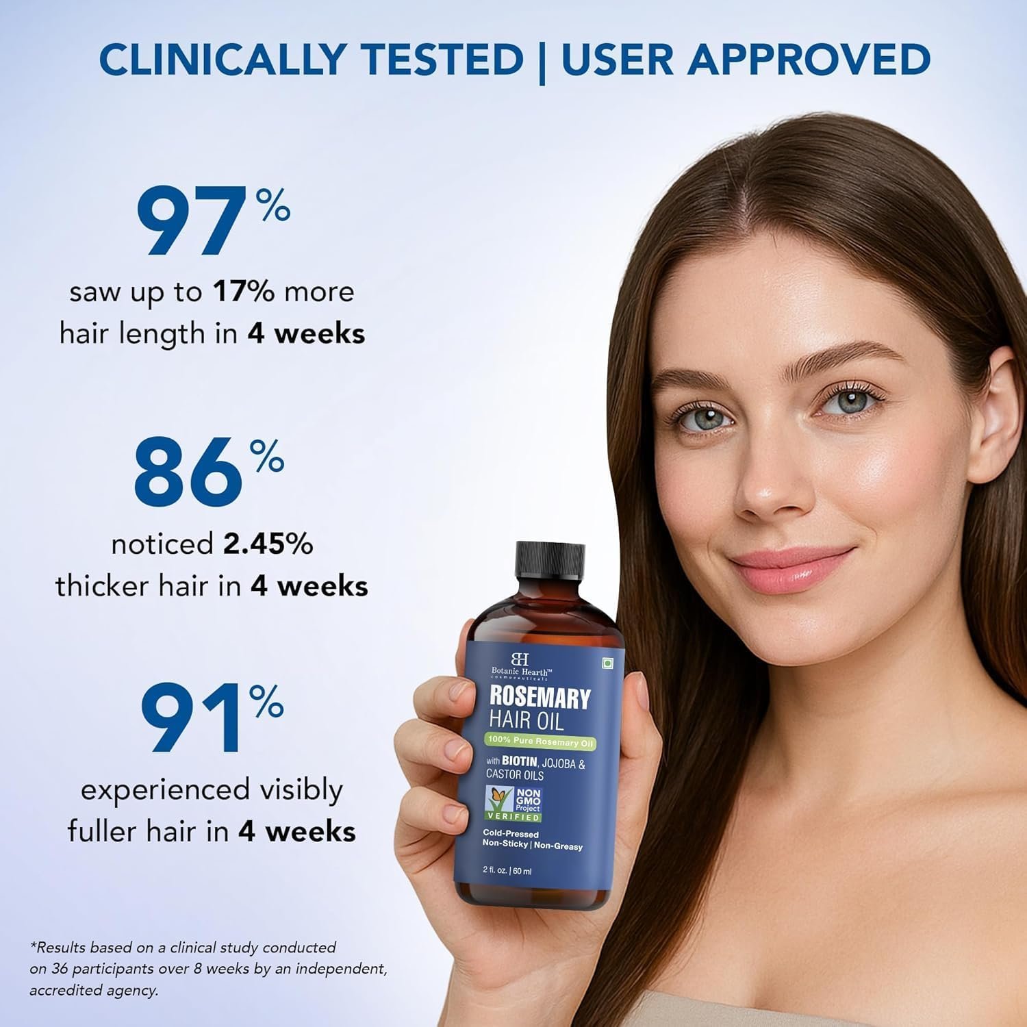 Botanic Hearth 100% Pure Rosemary Oil For Hair Growth Infused With Biotin | Hair Strenghtening Treatment | Nourishing & Volumizing | With Jojoba Oil & Castor Oil | Non GMO Verified | 2 fl oz, Blue - Image 3