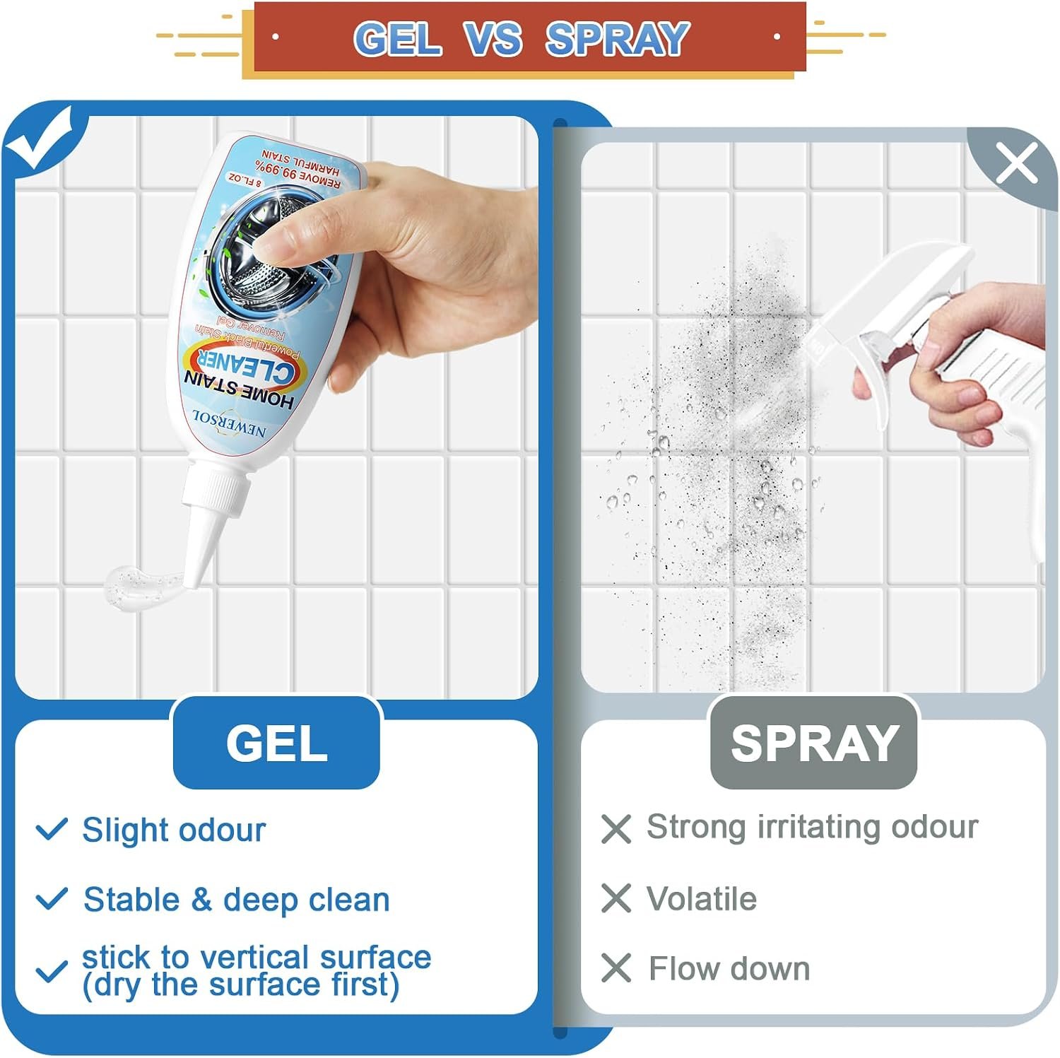 Black Stain Remover Gel Washing Machine Cleaner Front Loader Grout Cleaner Home Stain Removal Gel for Washer Kitchen Sink Showers Bathroom and Floor Tile 8Fl Oz - Image 7