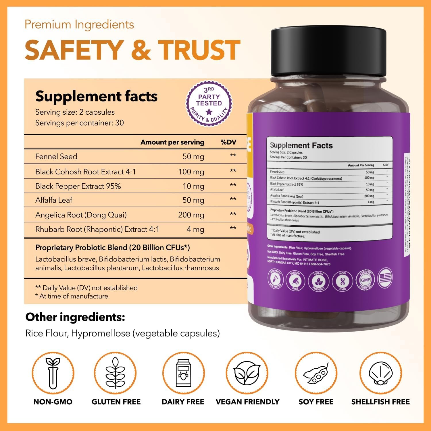 Complete Menopause Support Supplement for Women | Menopause Synbiotic with Black Cohosh, Dong Quai, Rhubarb Root | Helps Easing Hot Flashes, Night Sweats, Restful Sleep | 60 Capsules - Image 7