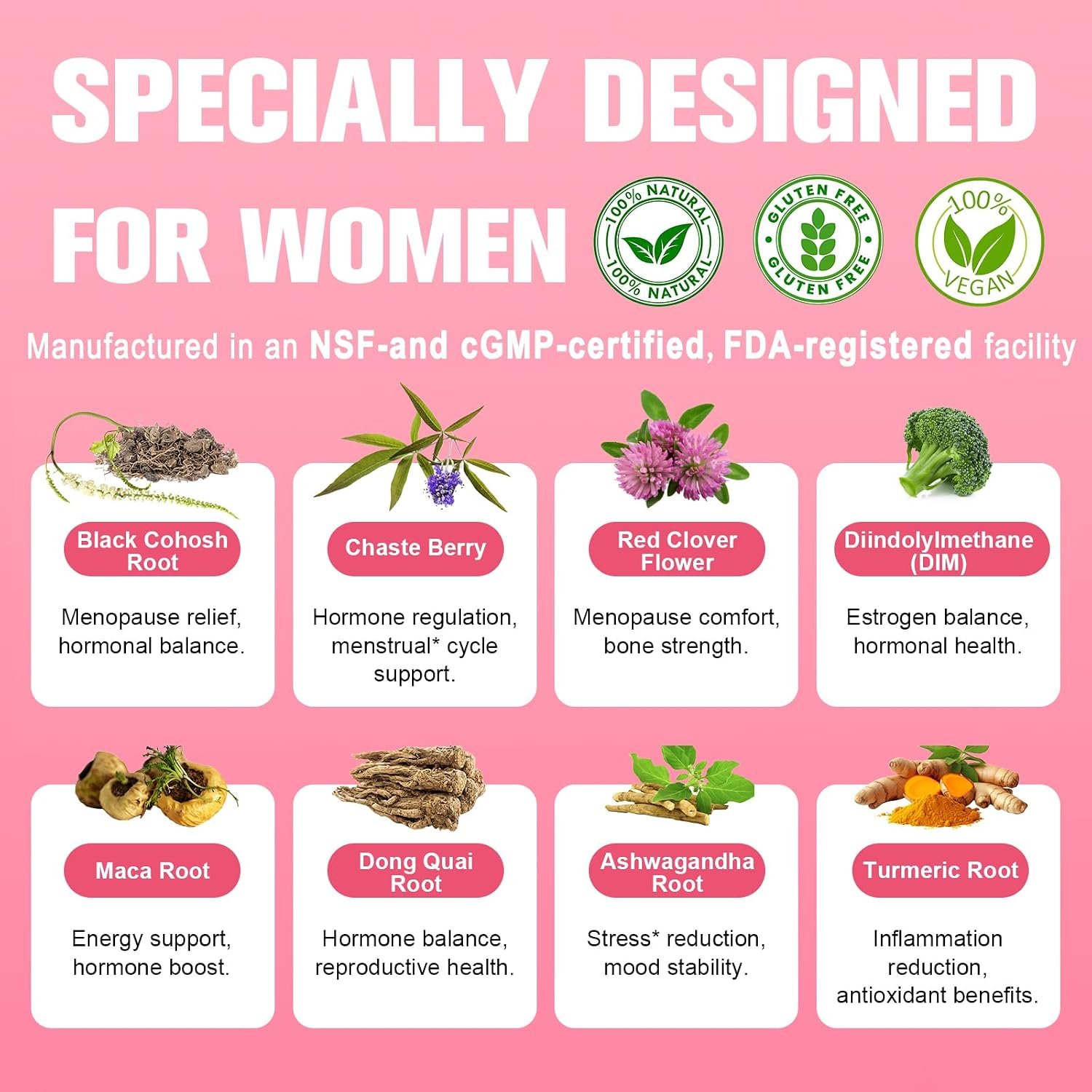 40-in-1 Menopause Supplements for Women, Multibenefit & Complete Black Cohosh for Hot Flashes, Night Sweats & Hormone Balance, w/ Probiotics, DIM, Vitex, Dong Quai, Red Clover and More, 120 Vegan Caps - Image 6