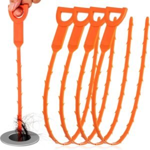 Drain Snake Clog Remover – 4 Pack 20 Inch Flexible Hair Drain Removal Tool for Sink, Shower, Tub & Toilet, Drain Cleaner with Grip Handle – Easy Use Kitchen & Bathroom Drain Opener