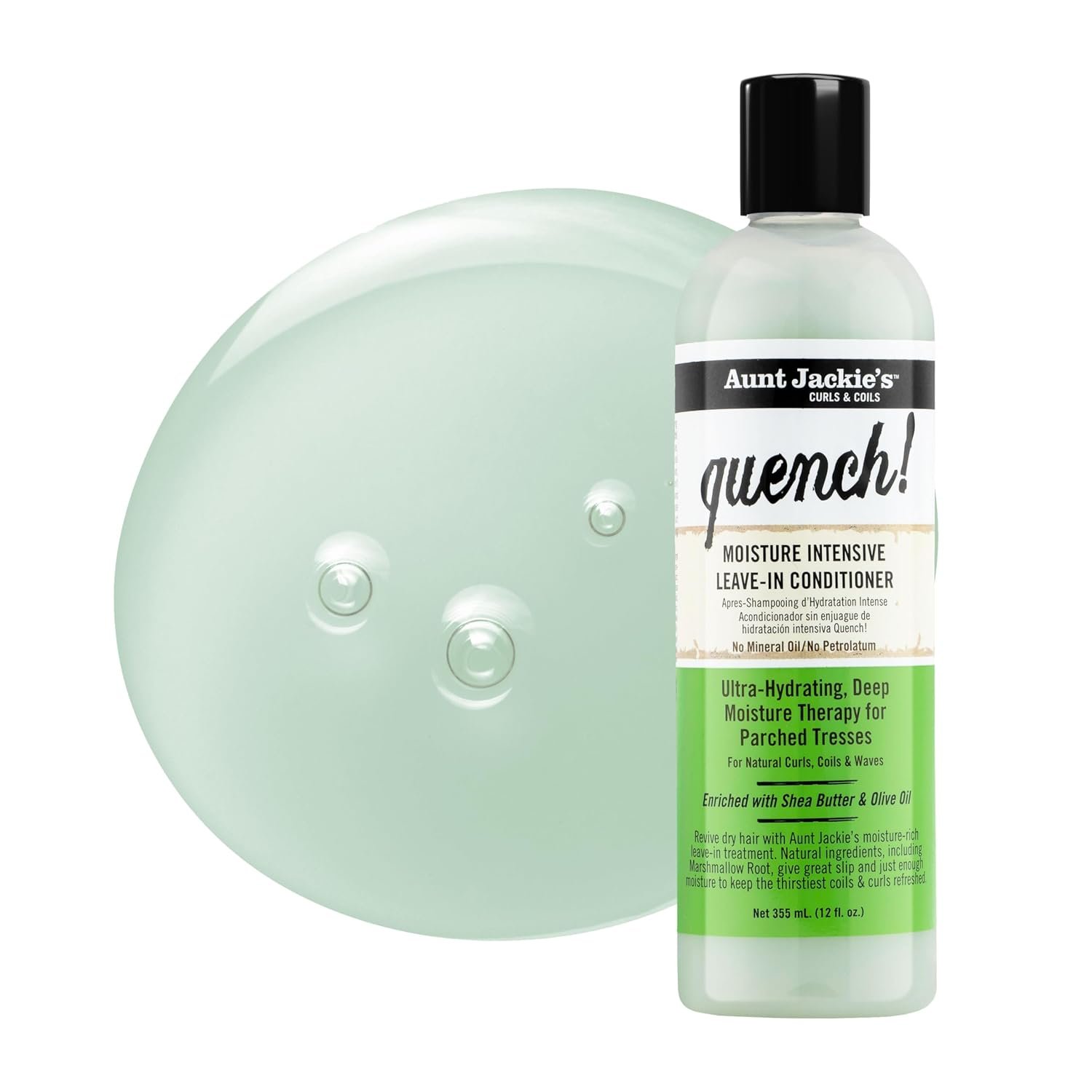 Aunt Jackie's Curls and Coils Quench Moisture Intensive Leave-In Hair Conditioner for Natural Curls, Coils and Waves, Enriched with Shea Butter, 12 oz - Image 4