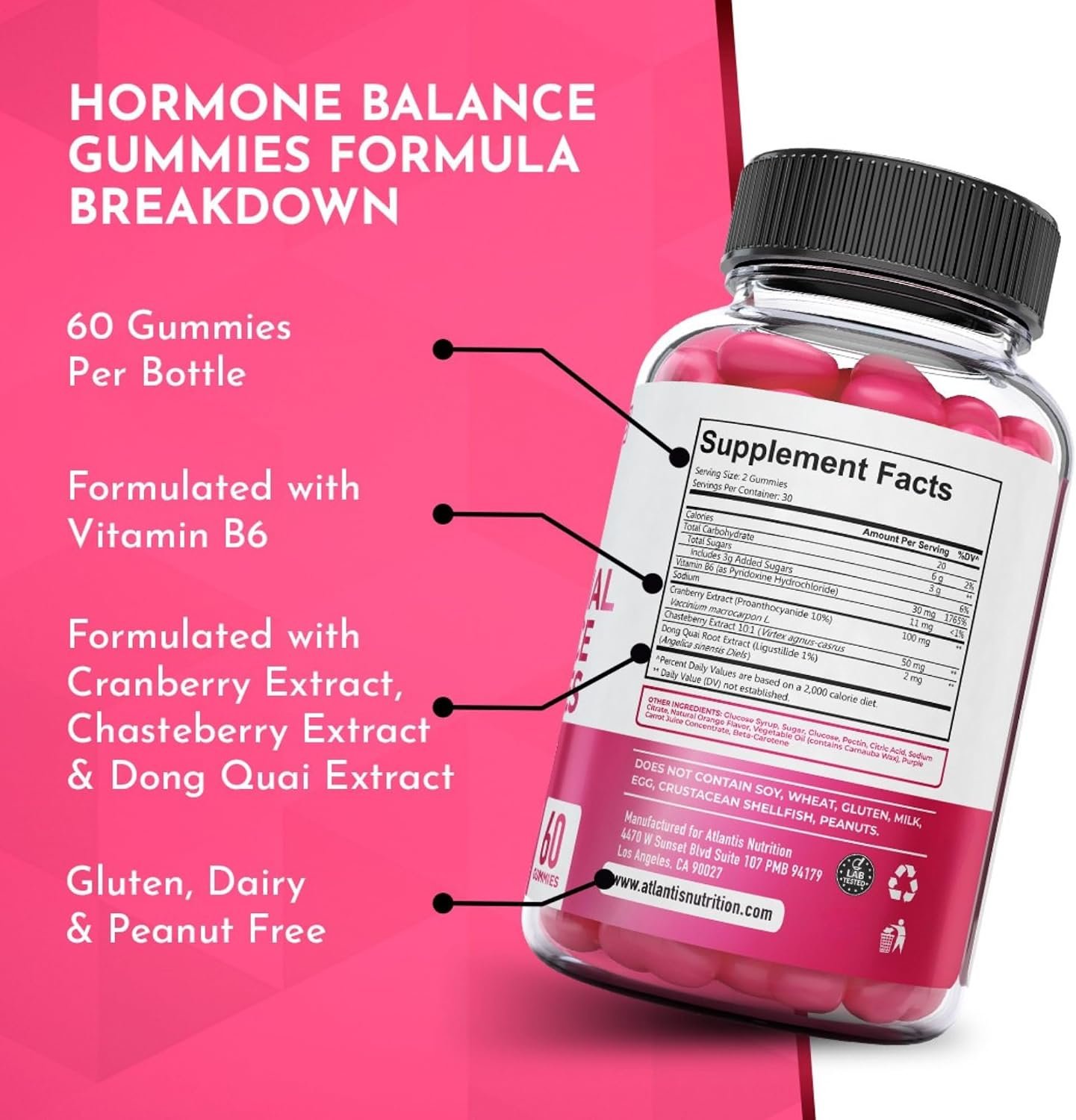 Atlantis Nutrition Hormonal Balance for Women & PMS Relief Gummies - Alleviates Cramps, Bloating, Mood Swings, Hot Flashes & Night Sweats - Cranberry, Dong Quai & Chasteberry Menstrual Cramp Relief - Image 9