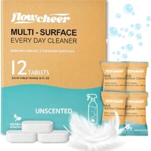 flowcheer Multi Surface Cleaner Refills -12 Pack All Purpose Cleaning Refill Tablet-Makes 192 fl oz Bottles of Spray Cleaner for Household&Kitchen Cleaning (Unscented)