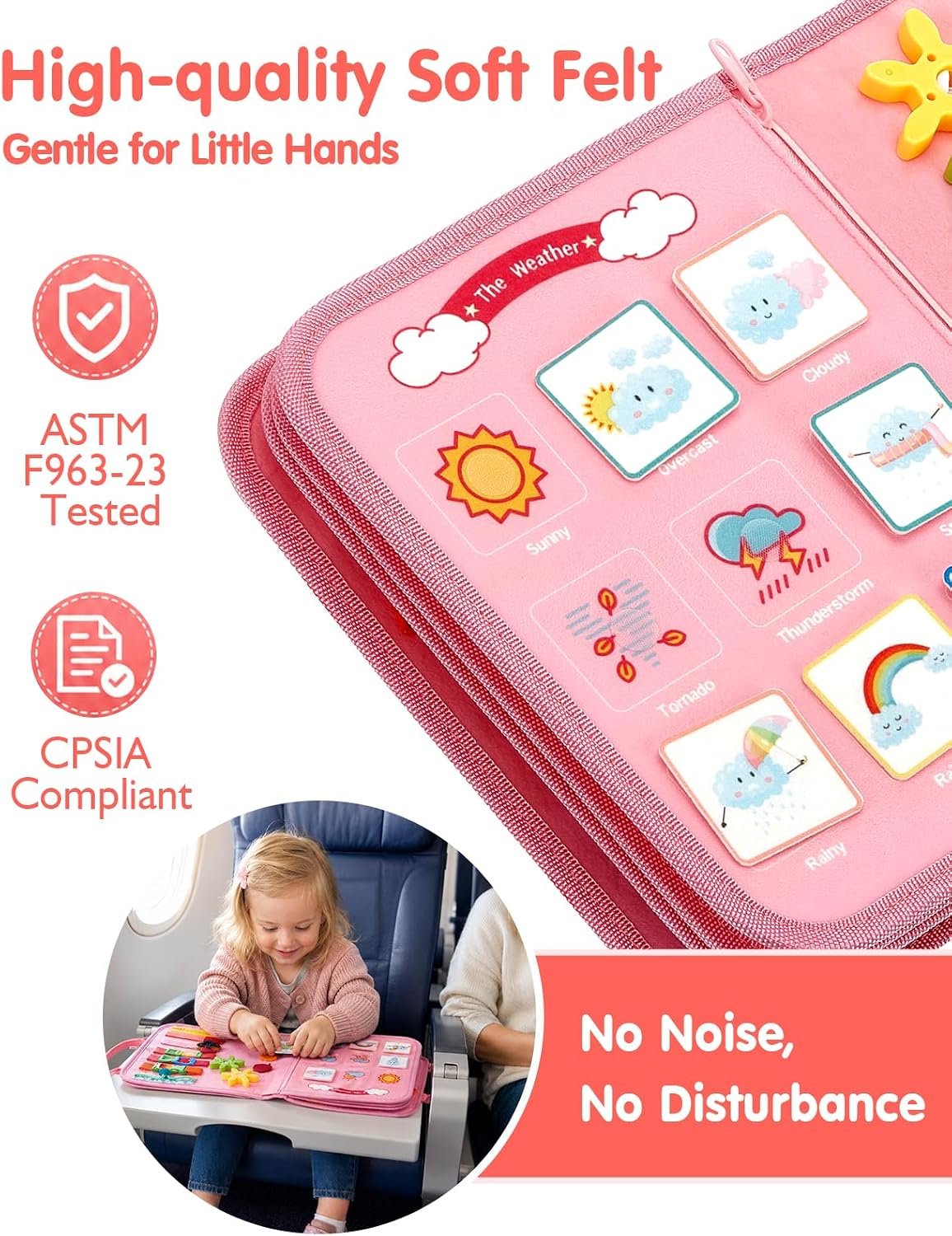 hahaland Toddler Busy Board Montessori Toys for 3 Year Old Girl Gifts, Educational Learning Toys with Life Skills, Alphabet, Number, Shape, Color, Car Ride Airplane Travel Toy Toddlers Girls Busy Book - Image 7
