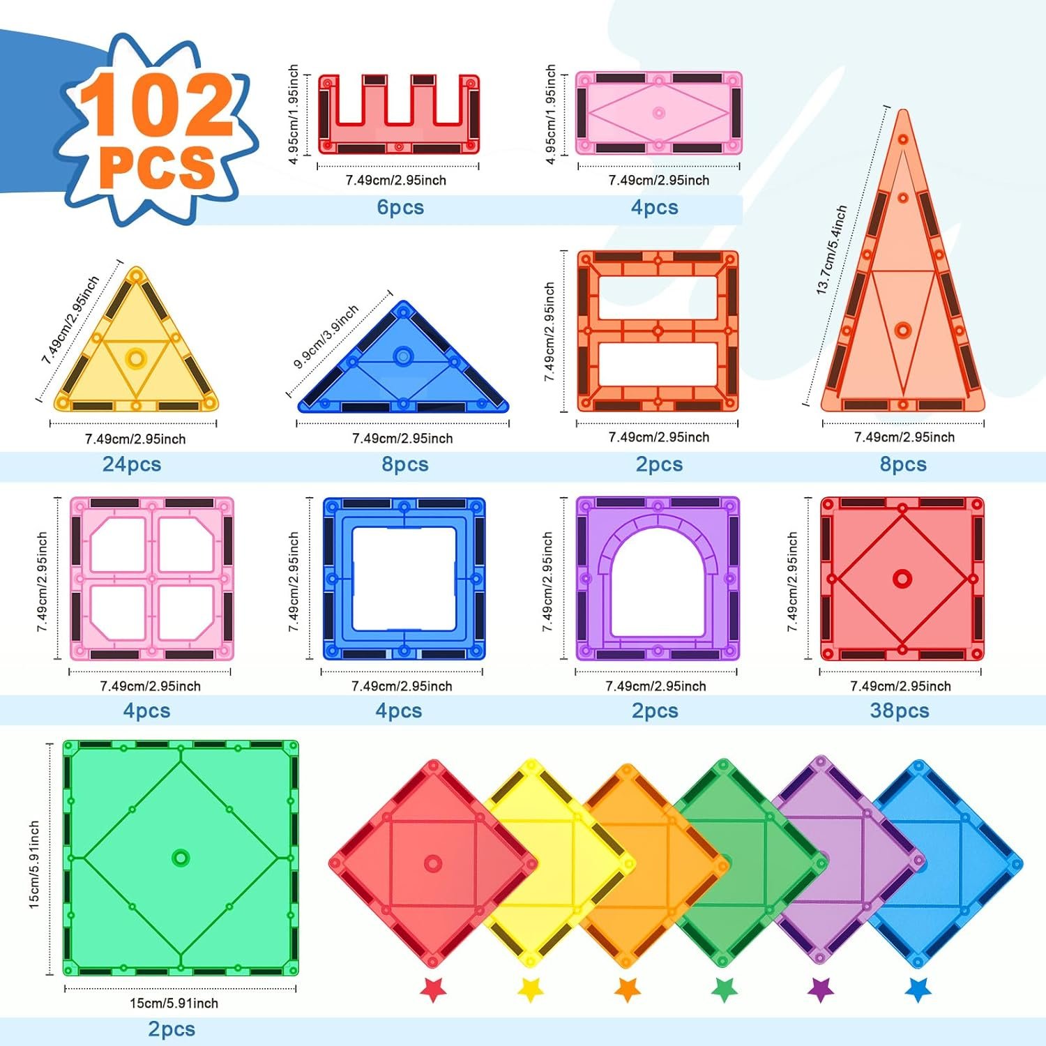 Soyee 102PCS Magnetic Tiles Building Blocks Stem Toys for 3+ Year Old Boys Girls Montessori Toys Toddler Kids Gifts Parents Approved Sensory Toys - Image 2