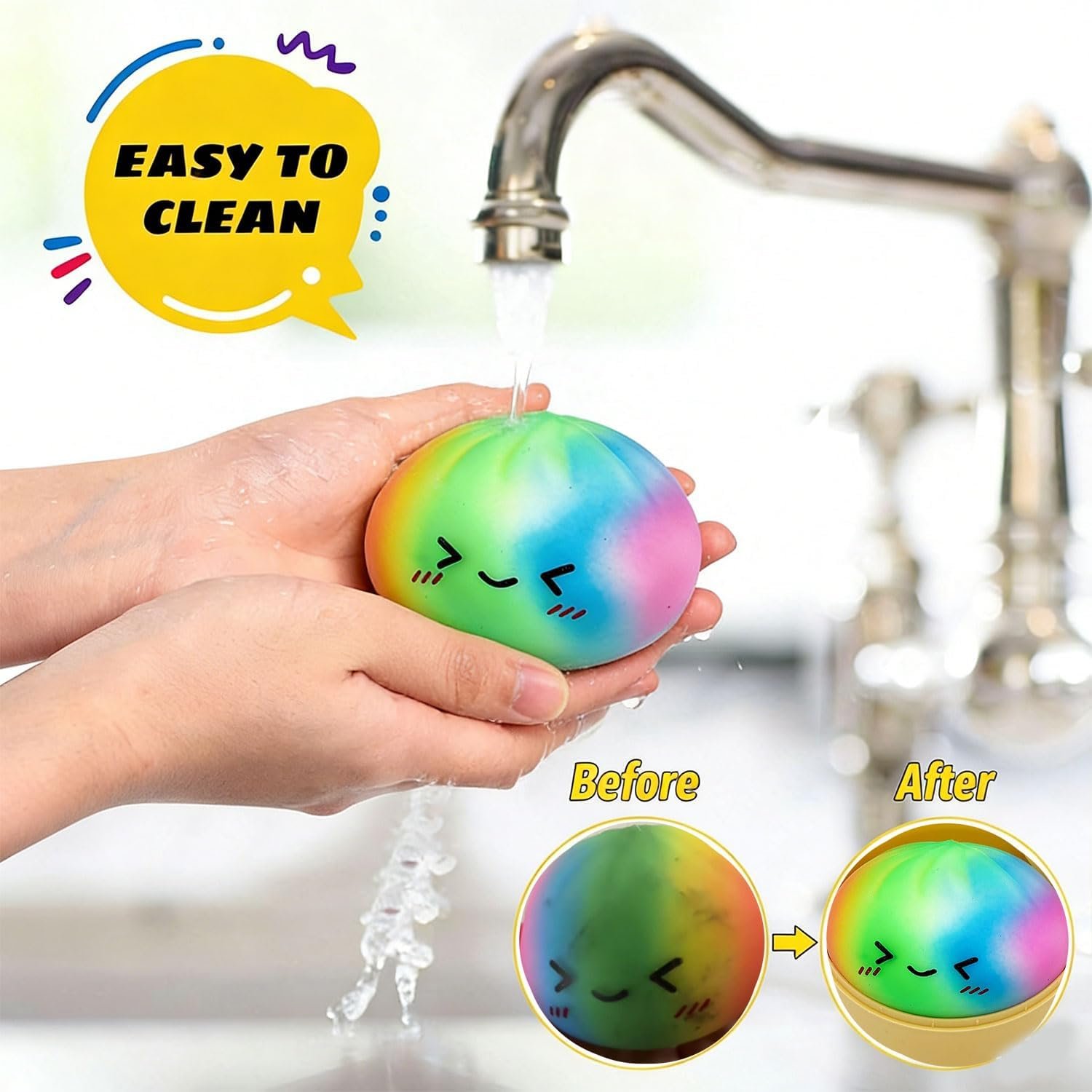 2pcs Rainbow Dumpling Toy with Steamer Box, Surprise Colorful Squeeze Dough Stress Ball Realistic Steamed Bun Fidget Sensory Toy for Adult Gift - Image 5