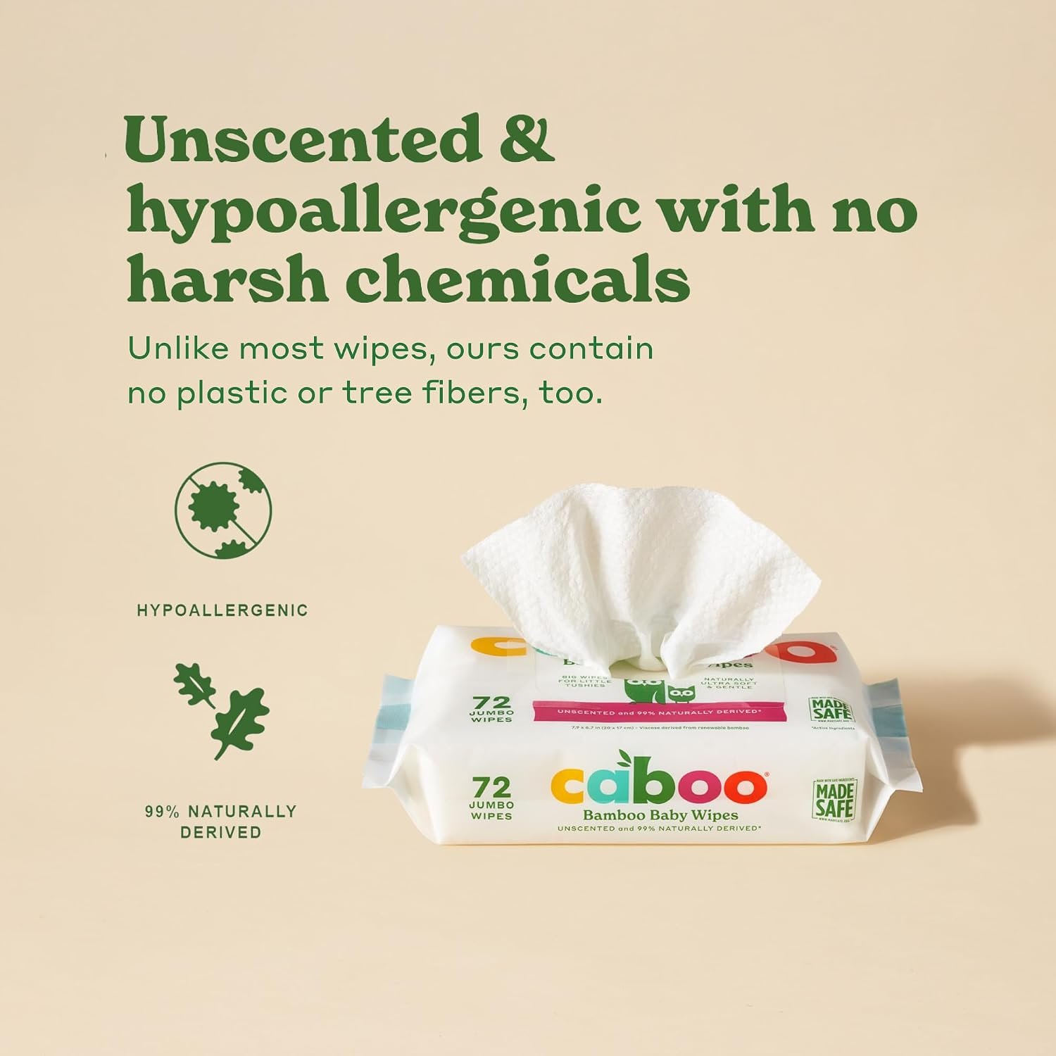 Caboo Baby Wipes, Made with Bamboo Viscose, Certified Made Safe Ingredients, Unscented Baby Wipes Good for Sensitive Skin, 72 Wipes Per Travel Pack, Bulk Total of 864 Wet Wipes - Image 4