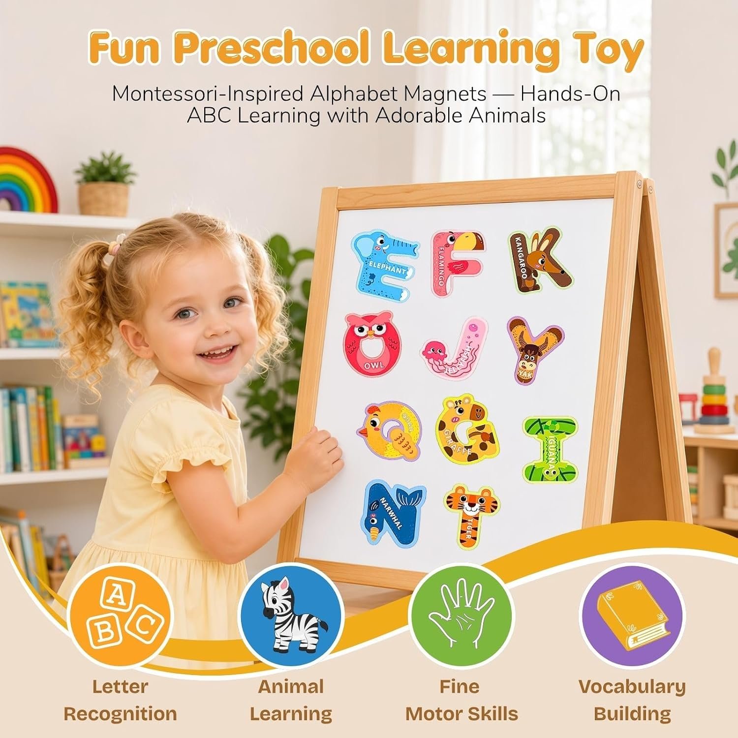 Magnetic Letters, 26 Uppercase Alphabet Magnets Fridge Magnets for Toddlers & Kids ABC Magnets for Fridge & Whiteboard, Letter Recognition & Early Spelling Learning Toys - Image 2