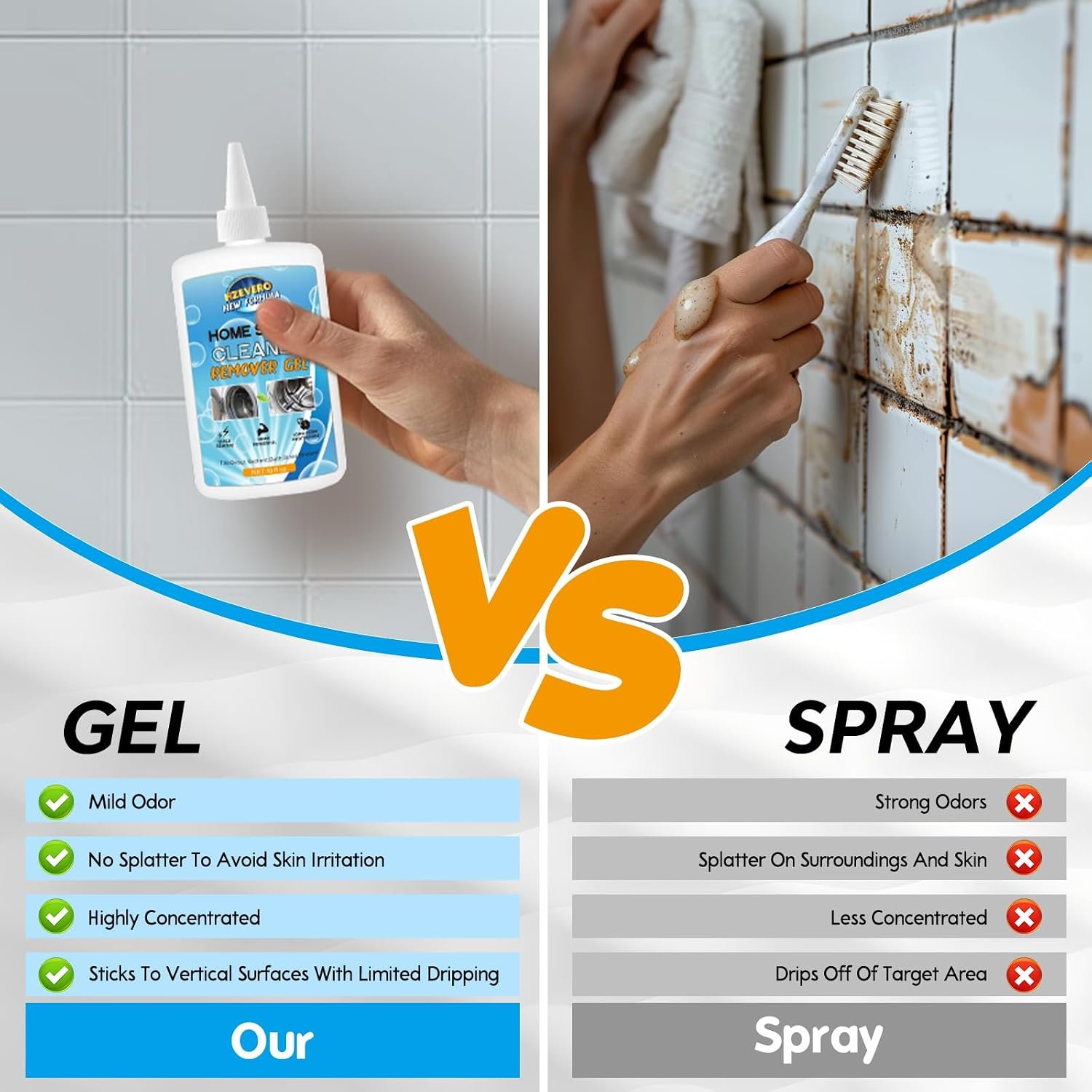 Mold Stain Remover Gel, Washing Machine Gasket Cleaner for Front Loader Washer Rubber Seal Home Stain Removal Gel for Grout, Caulk, Refrigerator, Shower, Bathtub, Bathroom Cleaning Solution (10 Fl Oz) - Image 4