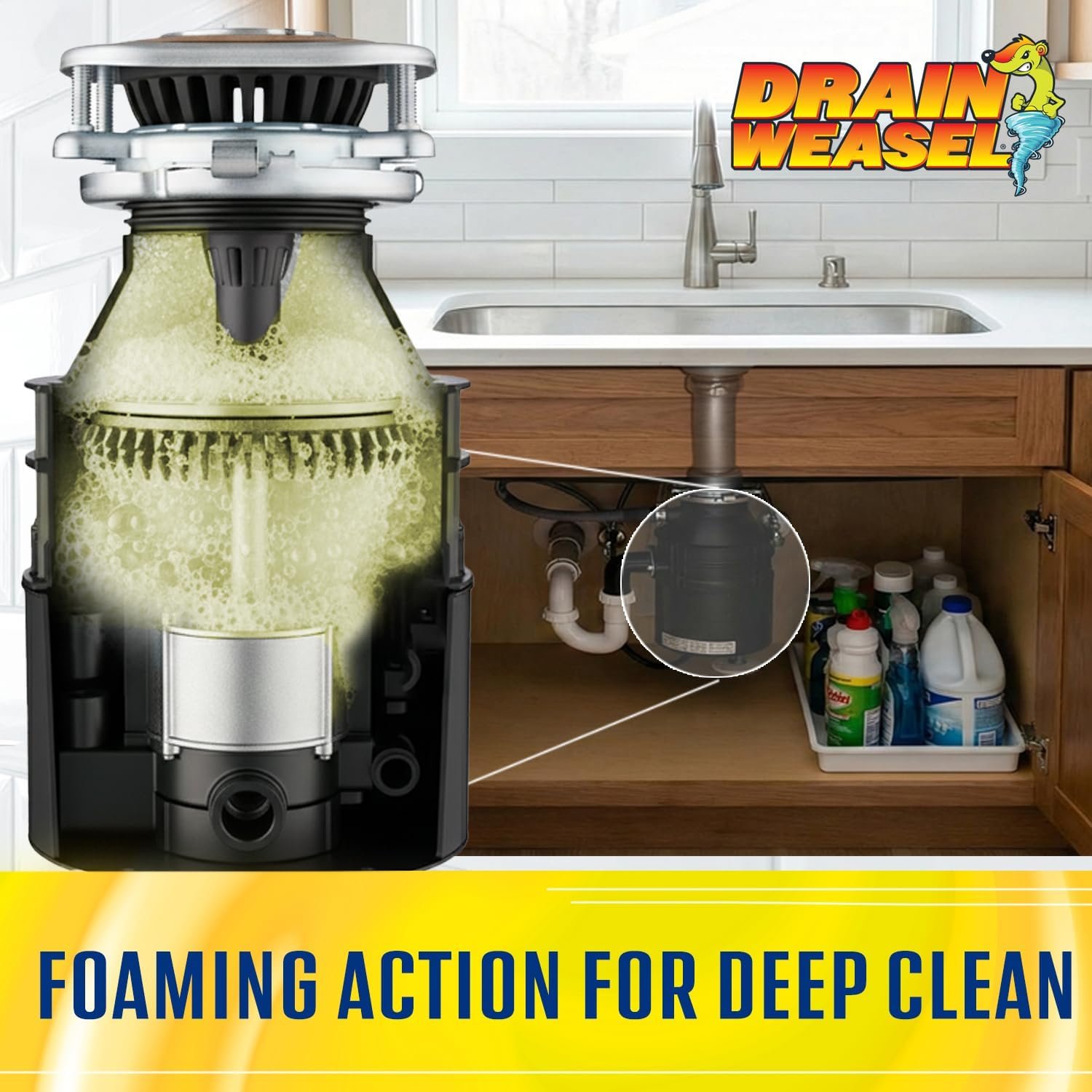 Drain Weasel Garbage Disposal Pods Cleaner and Deodorizer, Sink Odor Eliminator with Foaming Action, Septic-Safe Enzyme Formula, Fresh Lemon Scent, Pack of 5 - Image 3
