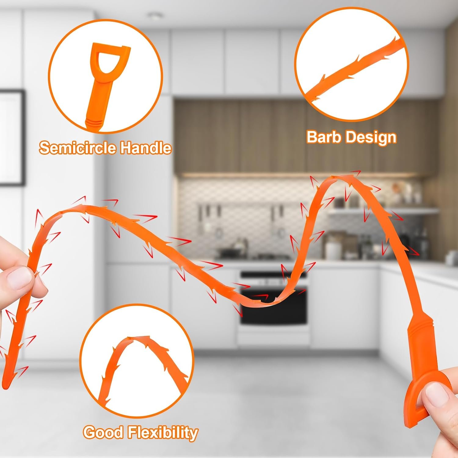 Drain Clog Remover, 25inch Drain Snake Hair Remover(3pcs), Hair Catcher Drain Auger Cleaner Tool Set For Toilet, Kitchen Sink, Bathroom Tub, Sewer - Image 3