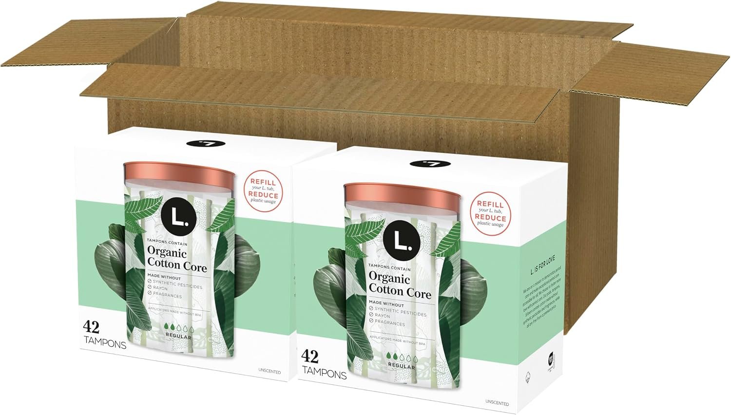 L. Cotton Tampons Regular Absorbency, Contains an Organic Cotton Core, Made Without Synthetic Pesticides, or Fragrances 84 Count (2 Packs of 42) - Image 10