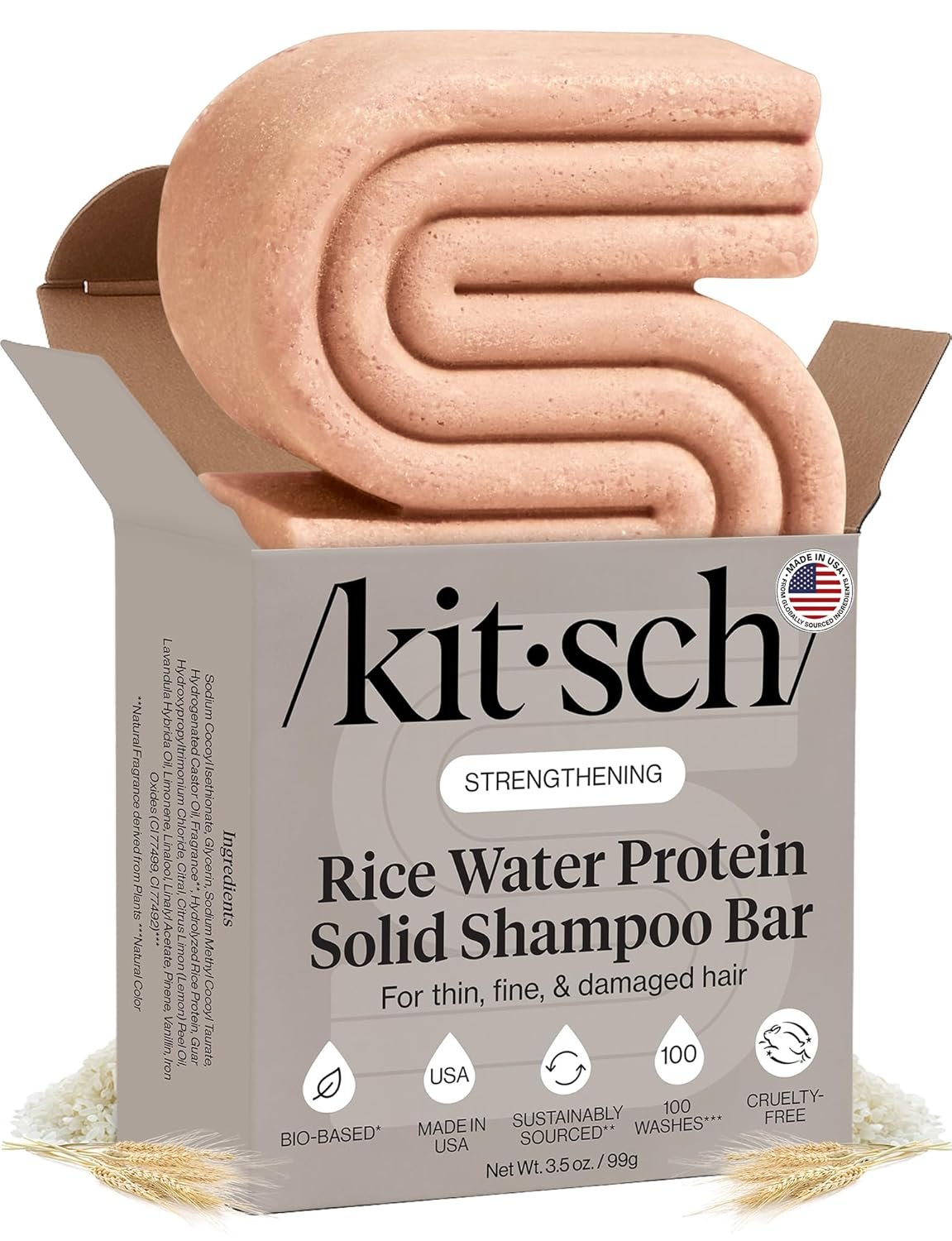Kitsch Rice Water Shampoo Bar Soap for Hair Growth – Made in USA, 3.5 oz | Strengthening Hair Shampoo for Women & Men – Reduce Breakage, Boosts Shine – Paraben, Silicone & Sulfate-Free Hair Care