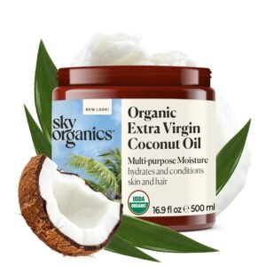 Sky Organics – Multipurpose Organic Coconut Oil for Skin & Hair, 16.9 fl oz – Extra Virgin Hair Oil & Body Moisturizer – Vitamins, Antioxidants & Fatty Acids – Vegan, Cruelty Free with ebook