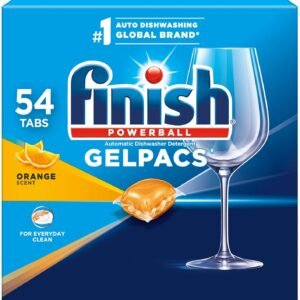Finish Gelpacs Dishwasher Detergent Pods, Quick Dissolving Cleaning Power, Fights Grease & Dried-On Food, Easy-to-Use Pre-Measured Dishwasher Soap, Orange Scent, 54 Count