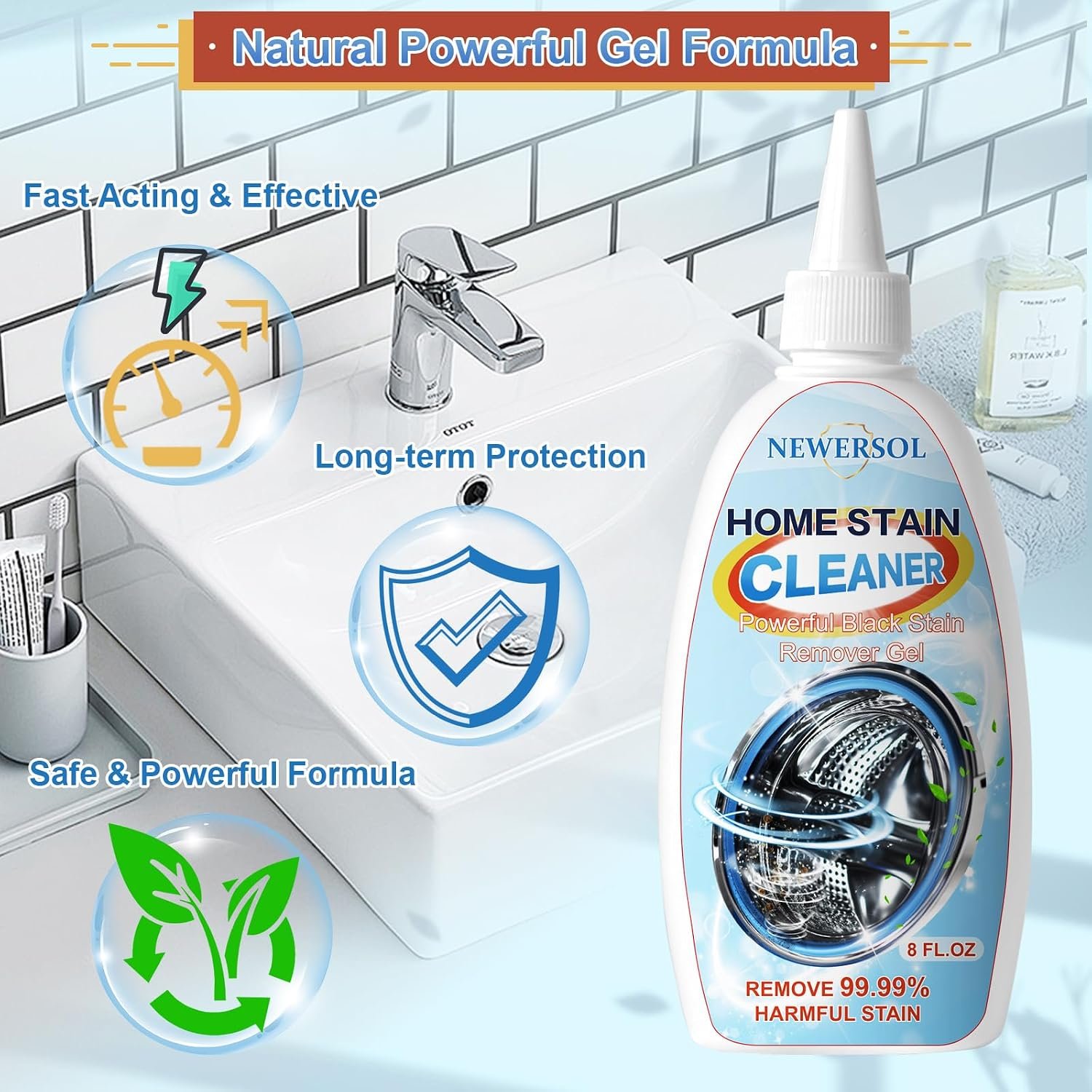 Black Stain Remover Gel Washing Machine Cleaner Front Loader Grout Cleaner Home Stain Removal Gel for Washer Kitchen Sink Showers Bathroom and Floor Tile 8Fl Oz - Image 6