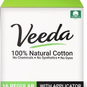 Veeda 100% Natural Cotton Tampons – Regular Absorbency with leak proof protection – Compact BPA-Free Applicator – Unscented & Free from Chlorine, Toxin – 16 Count