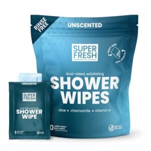 Super Fresh Shower Body Wipes, Travel Essentials for Camping, Large Unscented for Adults, Women, Men, Kids Personal Hygiene Cloth Enriched with Aloe and Vitamin E, Individually Wrapped 10 Pack
