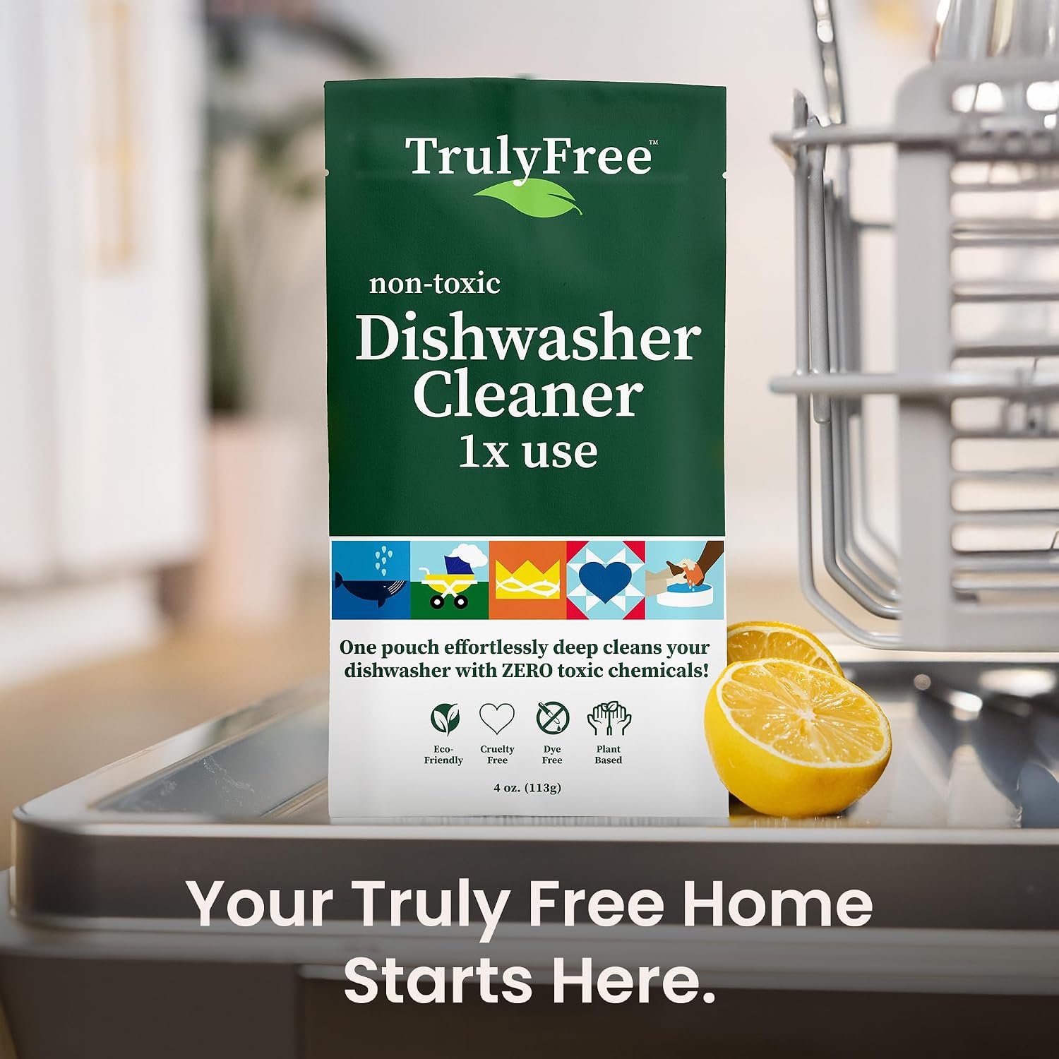 Truly Free Natural Dishwasher Cleaner - Dish Washer Machine Descaler, Fights Grease & Limescale, Hard Water Stain Remover, Smell Eliminator for Clean Dishwashers - Lemon Fresh Scent, 4 oz (Pack of 1) - Image 6