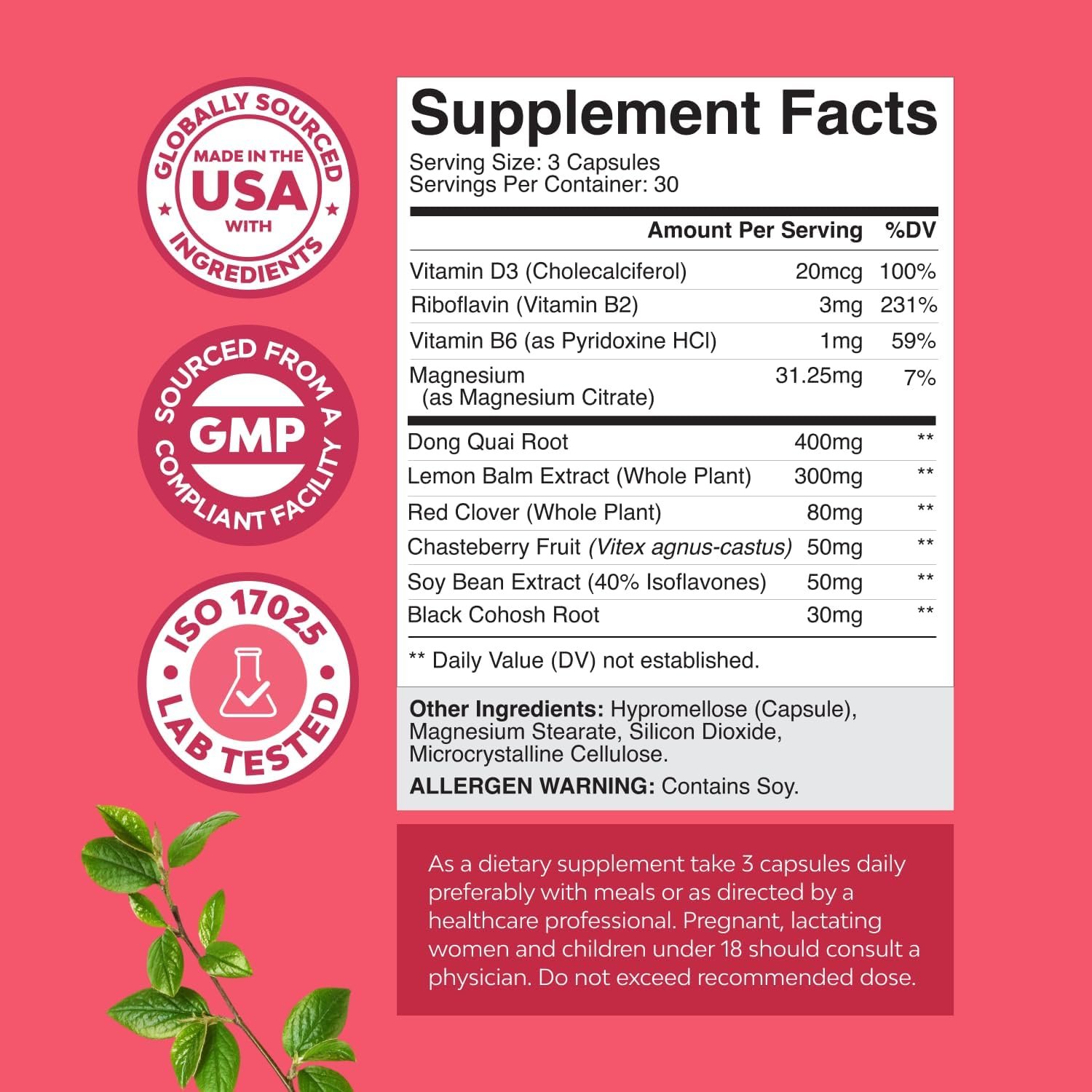 Complete Herbal Menopause Supplement for Women - Multibenefit Menopause Ease Hormone Balance for Women for Night Sweats Mood and More with Dong Quai Vitex Chaste Berry and Black Cohosh - 90 Count - Image 8